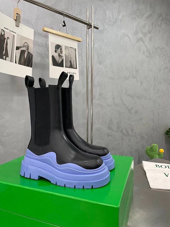 Женские кожаные ботинки Bottega Veneta Premium - Black / Blue