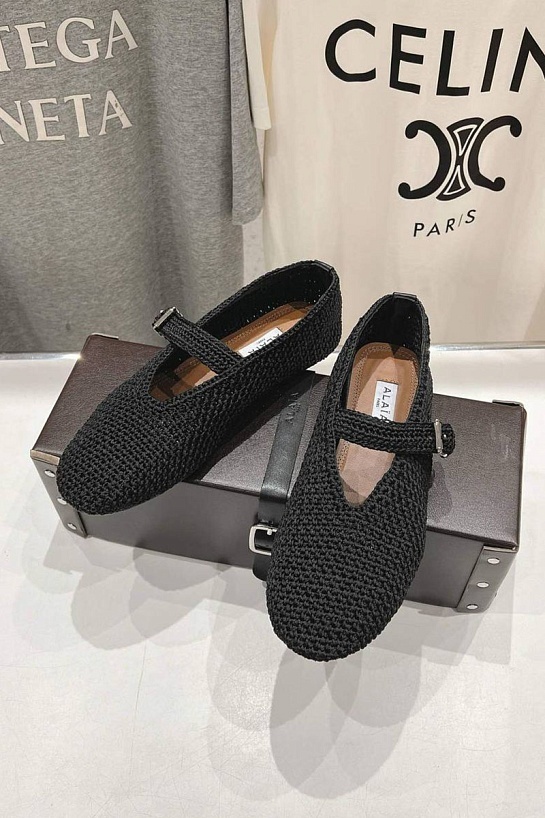 Женские плетёные балетки ALaia Premium - Black