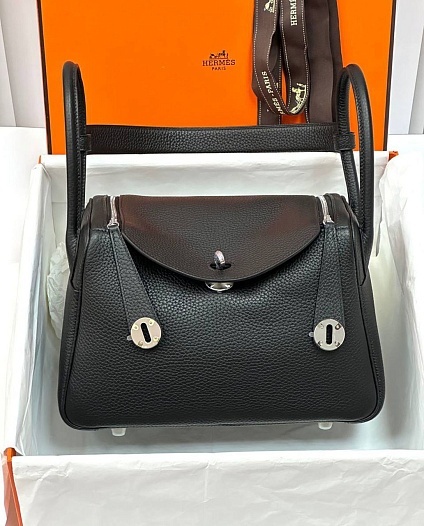 Женская кожаная сумка Hermes Lindy Premium 26x18x13 см - Black   