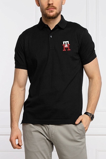 Мужское чёрное поло Tommy Hilfiger Essential Monogram   