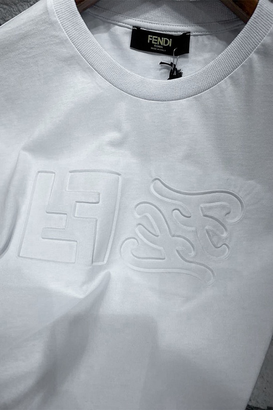 Мужская белая футболка Fendi FF pressed logo