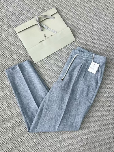 Льняные брюки Brunello Cucinelli Premium - Blue   