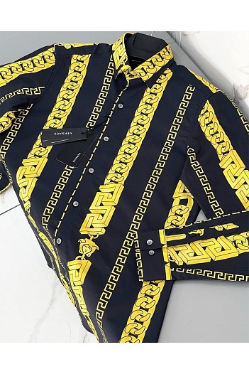 Мужская чёрная рубашка Versace Gold Chain   