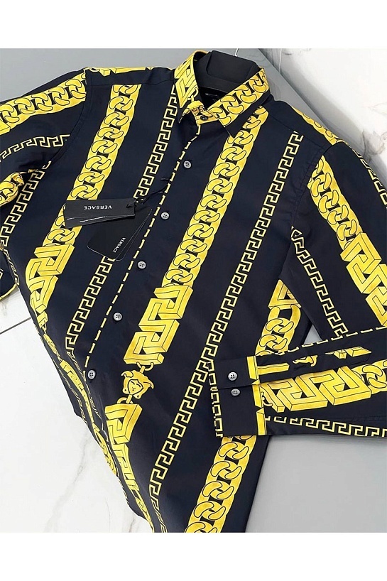 Мужская чёрная рубашка Versace Gold Chain