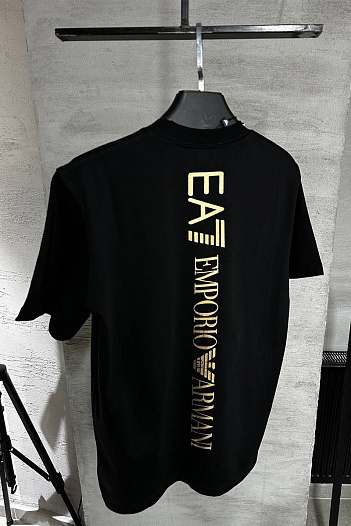 Мужская чёрная футболка Emporio Armani 7 logo-print   
