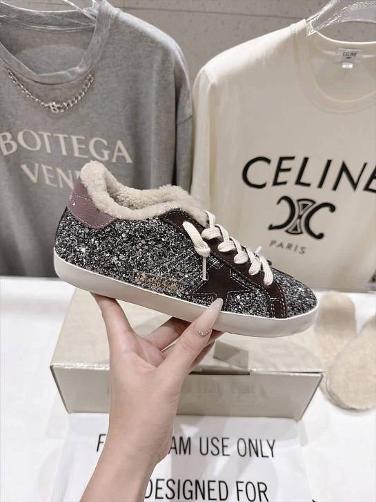 Женские комбинированные кроссовки с мехом Golden Goose Ball Star premium