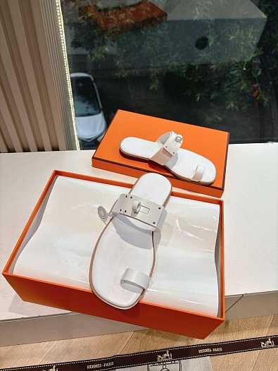 Женские кожаные шлёпанцы Hermes July Kelly premium   
