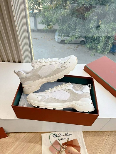 Женские кожаные кроссовки Loro Piana Premium - White   