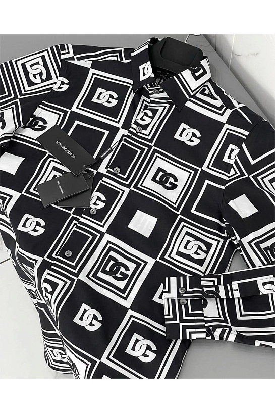 Мужская рубашка Dolce&Gabbana чёрного цвета geometric logo-print