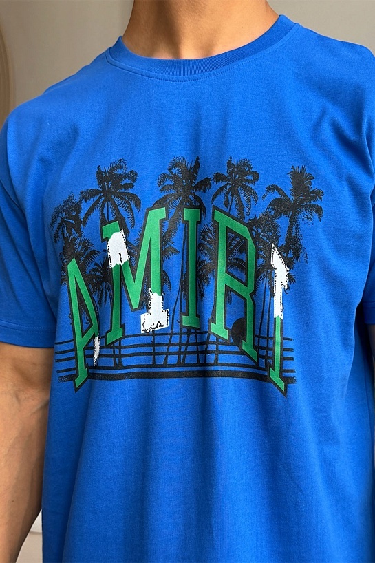 Синяя оверсайз футболка Amiri Varsity Palms