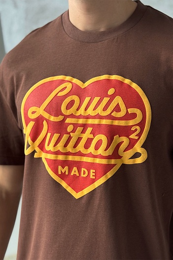 Коричневая оверсайз футболка Louis Vuitton Nigo Heart Logo   