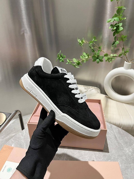 Женские замшевые кроссовки MIU MIU Premium - Black