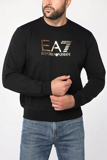 Мужской чёрный свитшот Emporio Armani 7 logo-print   
