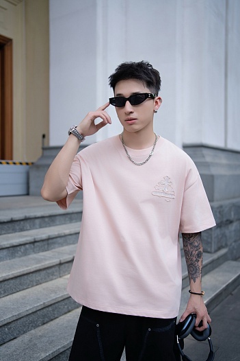 Розовая оверсайз футболка Chrome Hearts Premium   
