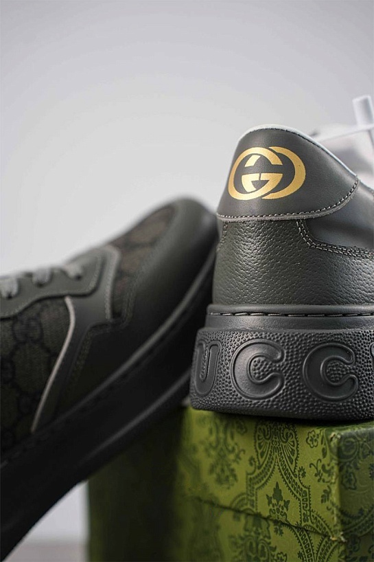 Мужские кожаные кроссовки Gucci GG Monogram - Grey