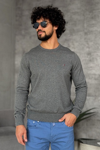 Мужская кофта Tommy Hilfiger серого цвета logo-embroidered   