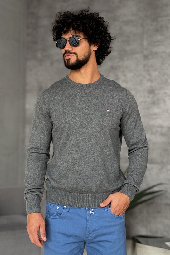 Мужская кофта Tommy Hilfiger серого цвета logo-embroidered