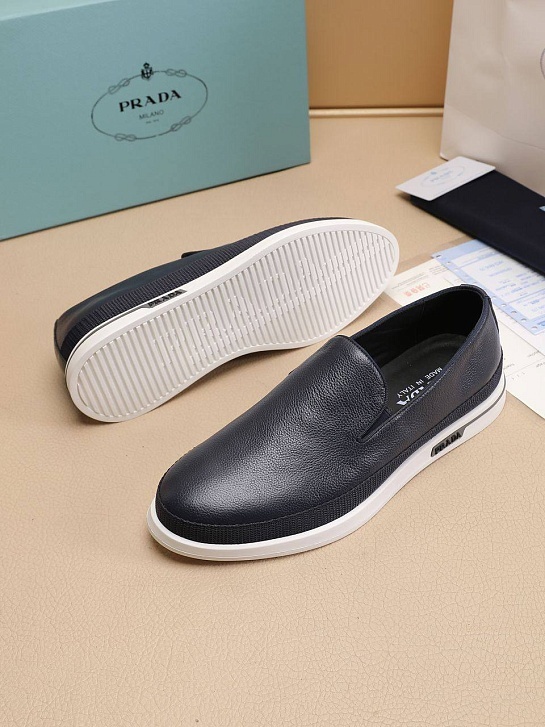 Мужские кожаные слипоны Prada Saint Tropez - Navy / White