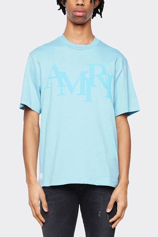 Футболка голубого цвета Amiri staggered logo