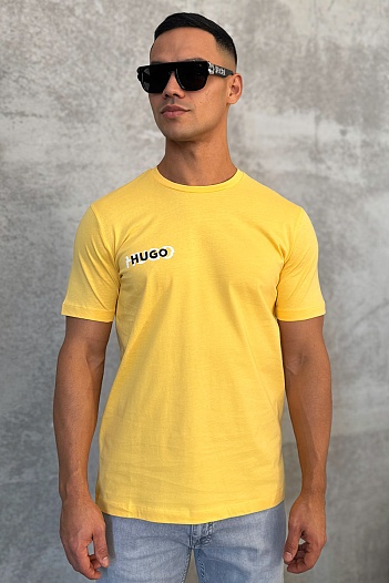 Мужская жёлтая футболка Hugo Boss logo print   