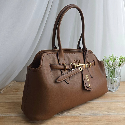 Кожаная сумка MIU MIU Aventure nappa 42x29 см - Brown   