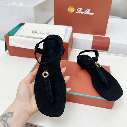 Женские замшевые сандалии Loro Piana Premium - Black   