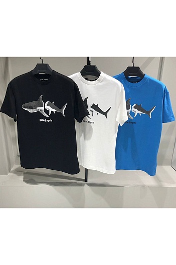 Синяя оверсайз футболка Palm Angels Shark   