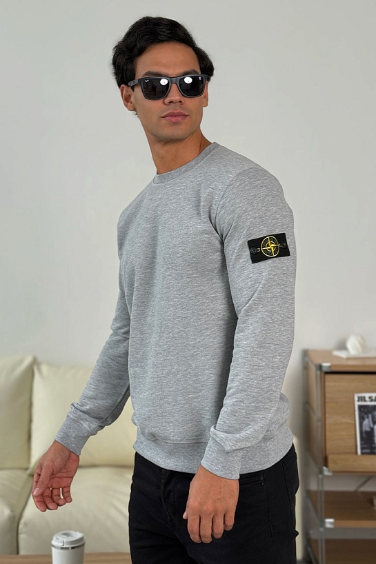 Мужской свитшот Stone Island серого цвета Compass-patch