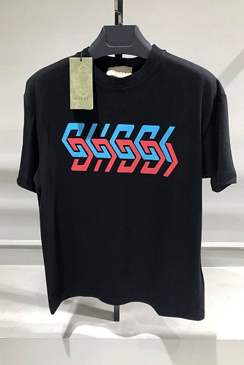 Чёрная оверсайз футболка Gucci mirror-logo   
