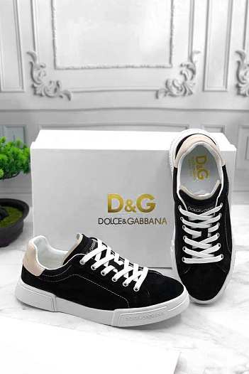 Замшевые кроссовки Dolce & Gabbana Portofino - Black / White   