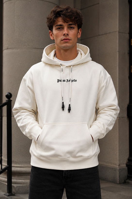 Мужское худи белого цвета Palm Angels logo-print