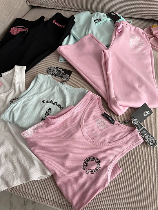 Женская розовая майка Chrome Hearts premium
