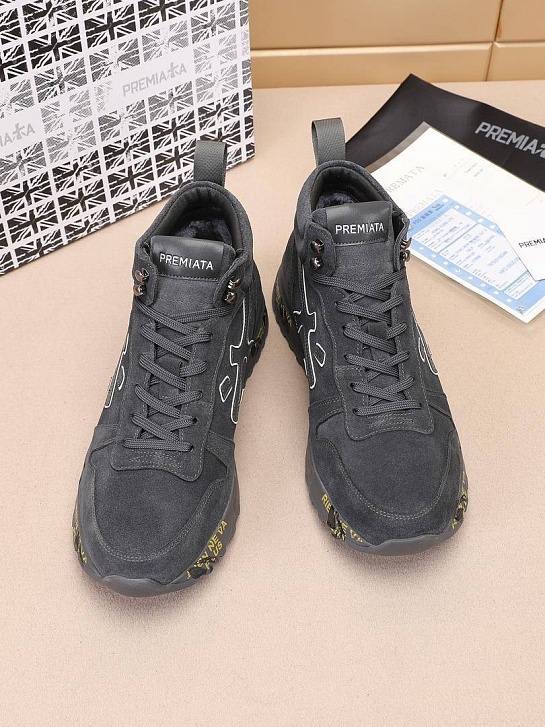 Замшевые кроссовки с мехом Premiata high-top - Grey