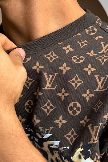 Коричневая оверсайз футболка Louis Vuitton Monogram All-over Tiger   