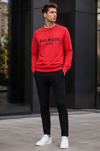 Мужской красный свитшот Balmain Paris logo-print   