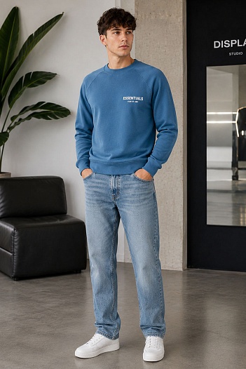 Синий свитшот Fear Of God Essentials Flocked Logo   