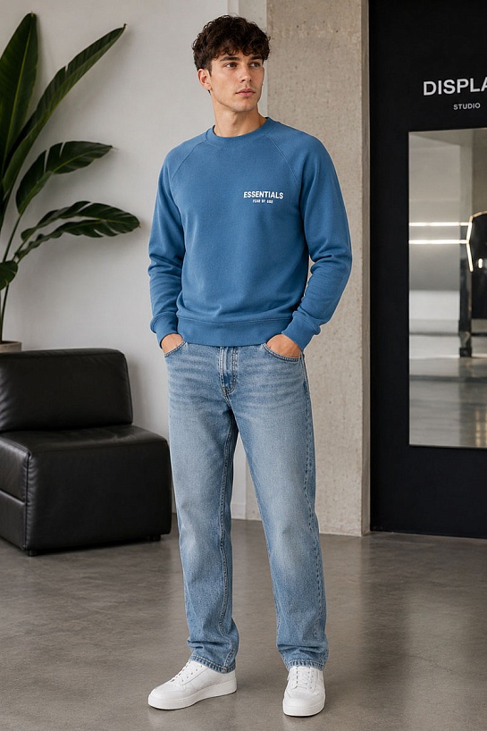 Синий свитшот Fear Of God Essentials Flocked Logo