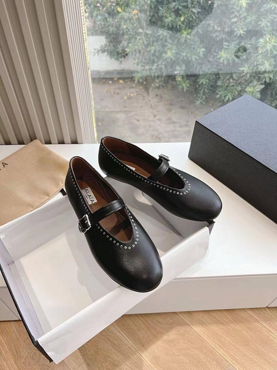 Женские кожаные балетки Alaia Strass Suede premium