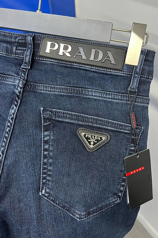 Мужские тёмно-синие джинсы Prada logo-plaque