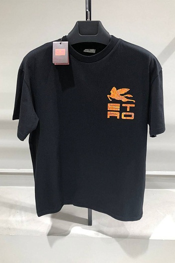 Мужская чёрная футболка Etro Pegasus logo   