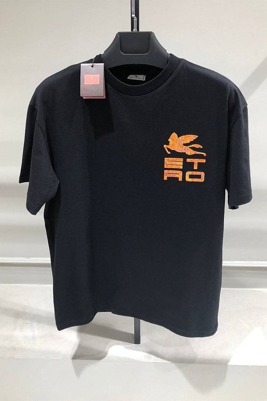 Мужская чёрная футболка Etro Pegasus logo