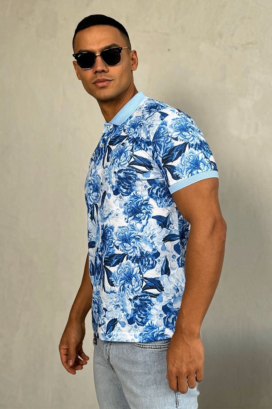 Мужское поло Etro "Floral" - Blue