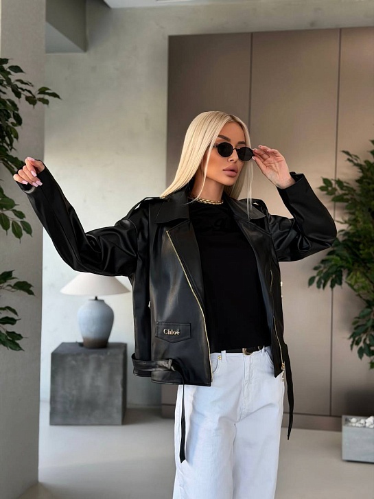 Женская кожаная косуха Chloe premium чёрного цвета