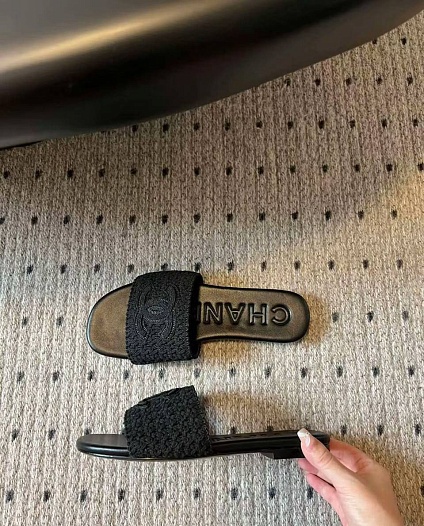 Женские шлёпанцы Chanel Premium - Black   