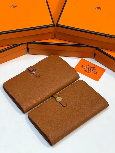 Кожаный кошелёк Hermes Dogon Duo - Brown 19.5x12 см   