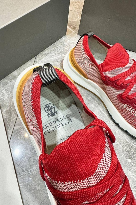 Текстильные кроссовки Brunello Cucinelli красного цвета