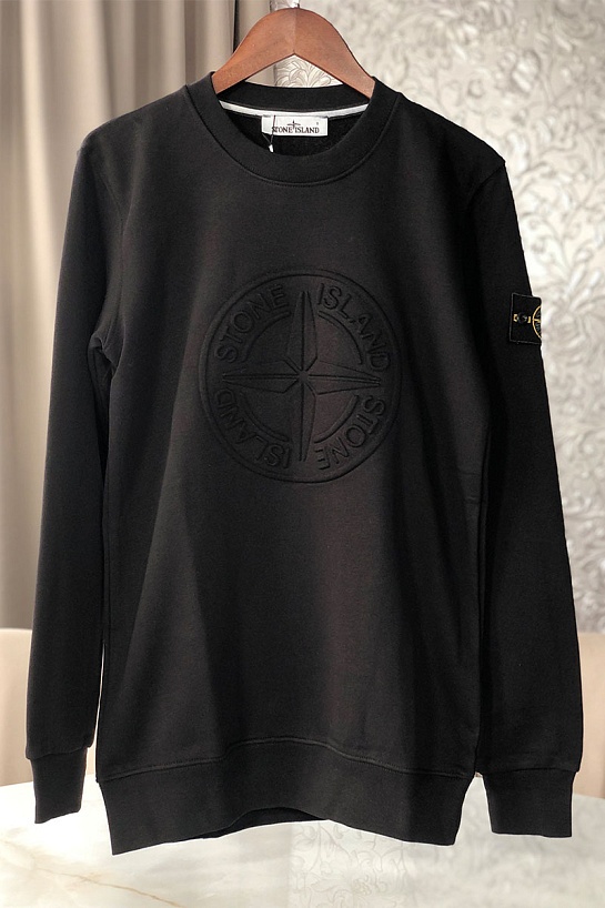 Мужской чёрный свитшот Stone Island с патчем на плече embossed logo
