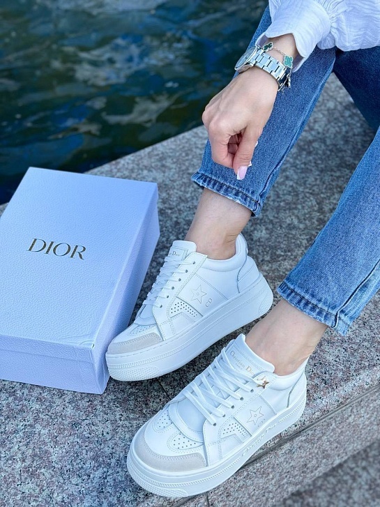 Женские кожаные кроссовки Dior Star - White