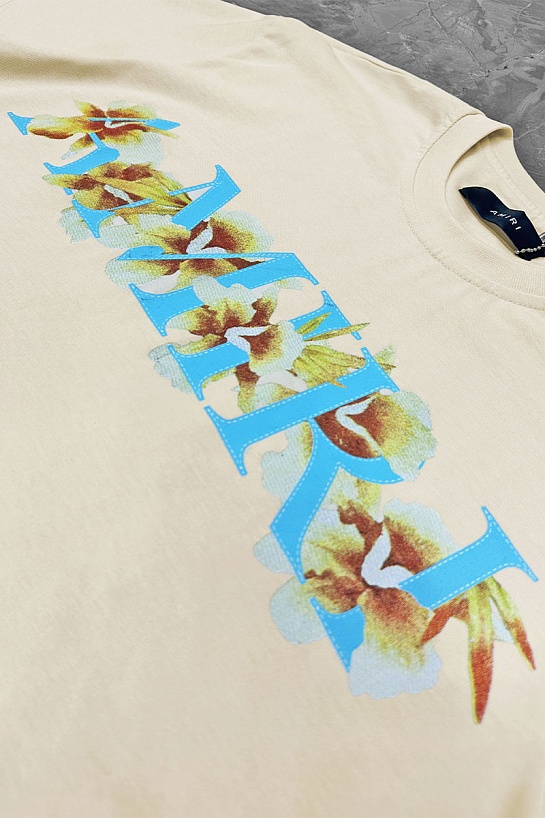 Бежевая оверсайз футболка Amiri Hibiscus Logo