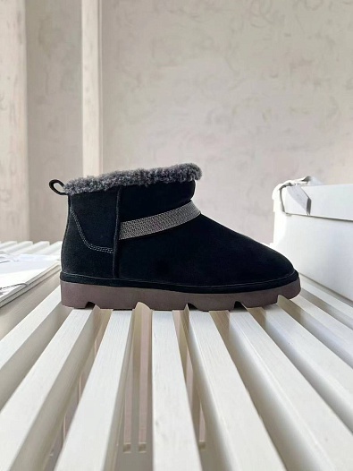 Женские замшевые угги с мехом Brunello Cucinelli Premium - Black   